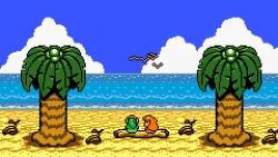 The Legend of Zelda: Link’s Awakening till Game Boy. Link och Marin blickar ut över havet. Ön de sitter på är dock blott en dröm